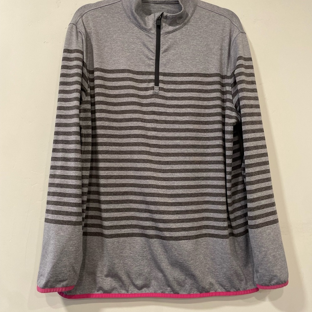 G/FORE Performance Fabric Heather Grey Stripe 1/4 Zip Men Size L Golf
